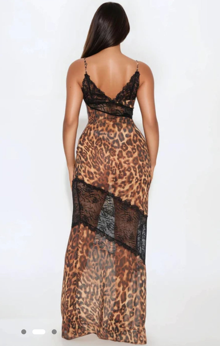 Sexy Leopard-Print Hollow-Out Strap Maxi Dress