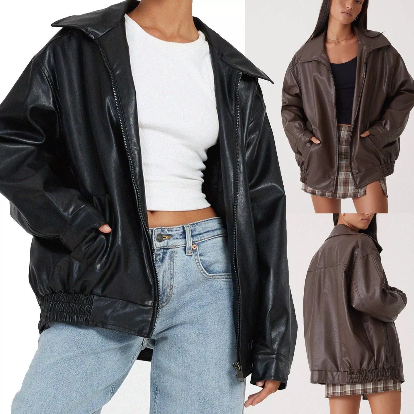 Roma Oversized Faux-Leather Bomber