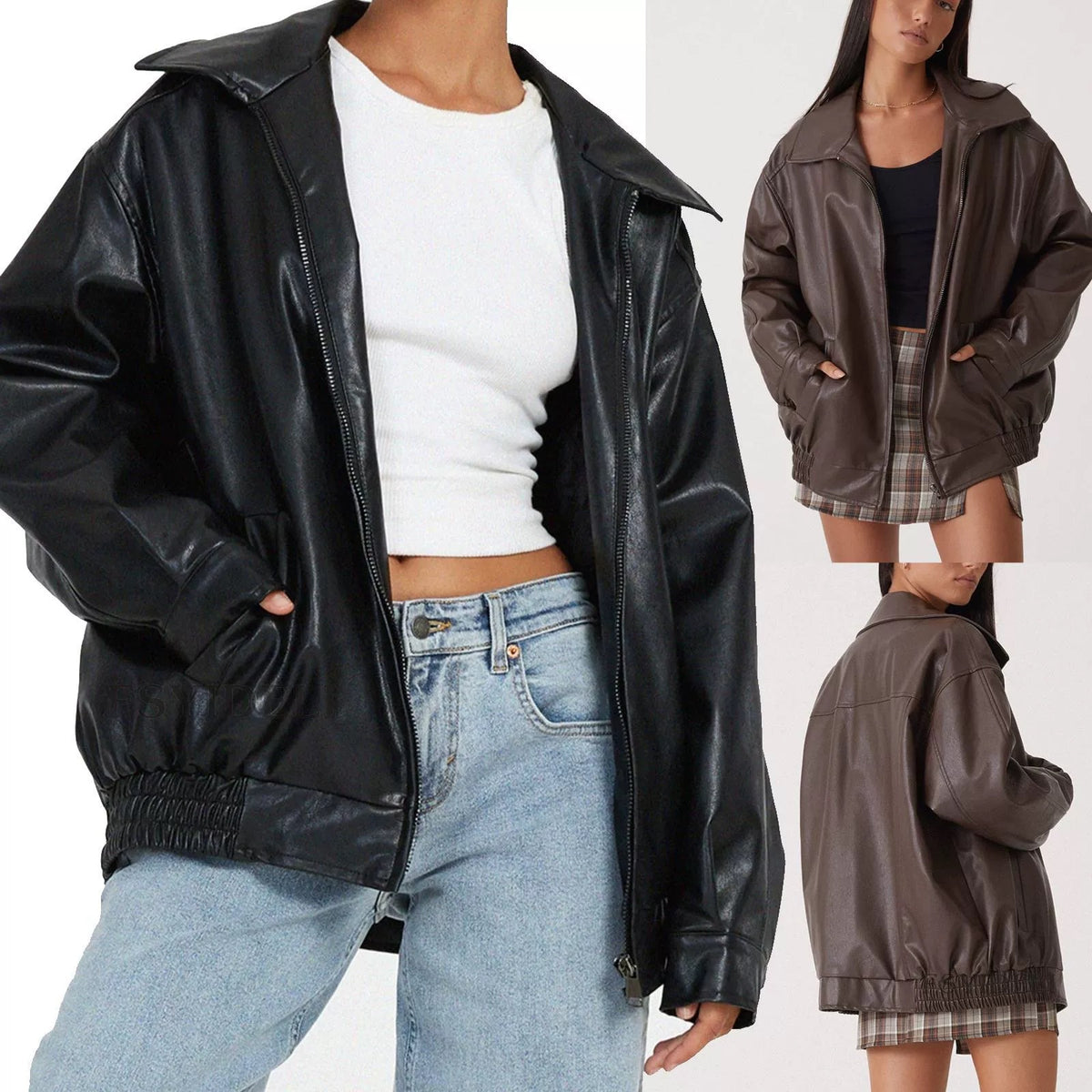 Roma Oversized Faux-Leather Bomber — Oli Amore