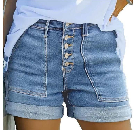 Sienna High-Waist Cuffed Denim Shorts