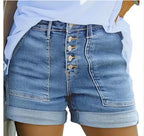 Prisca High Waist Button Fly Denim Shorts