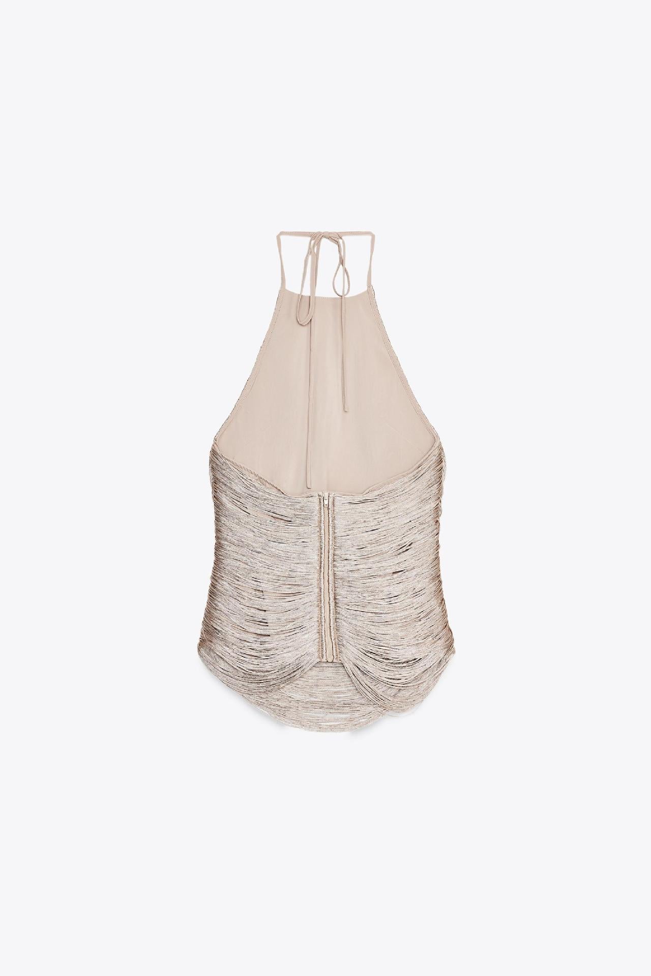 Estella Metallic Fringe Halter Top