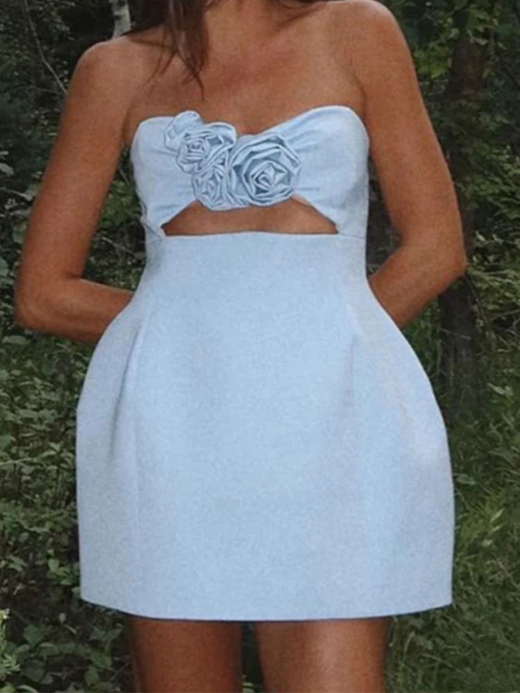Bibiana 3D Rosette Strapless Cutout Mini Dress