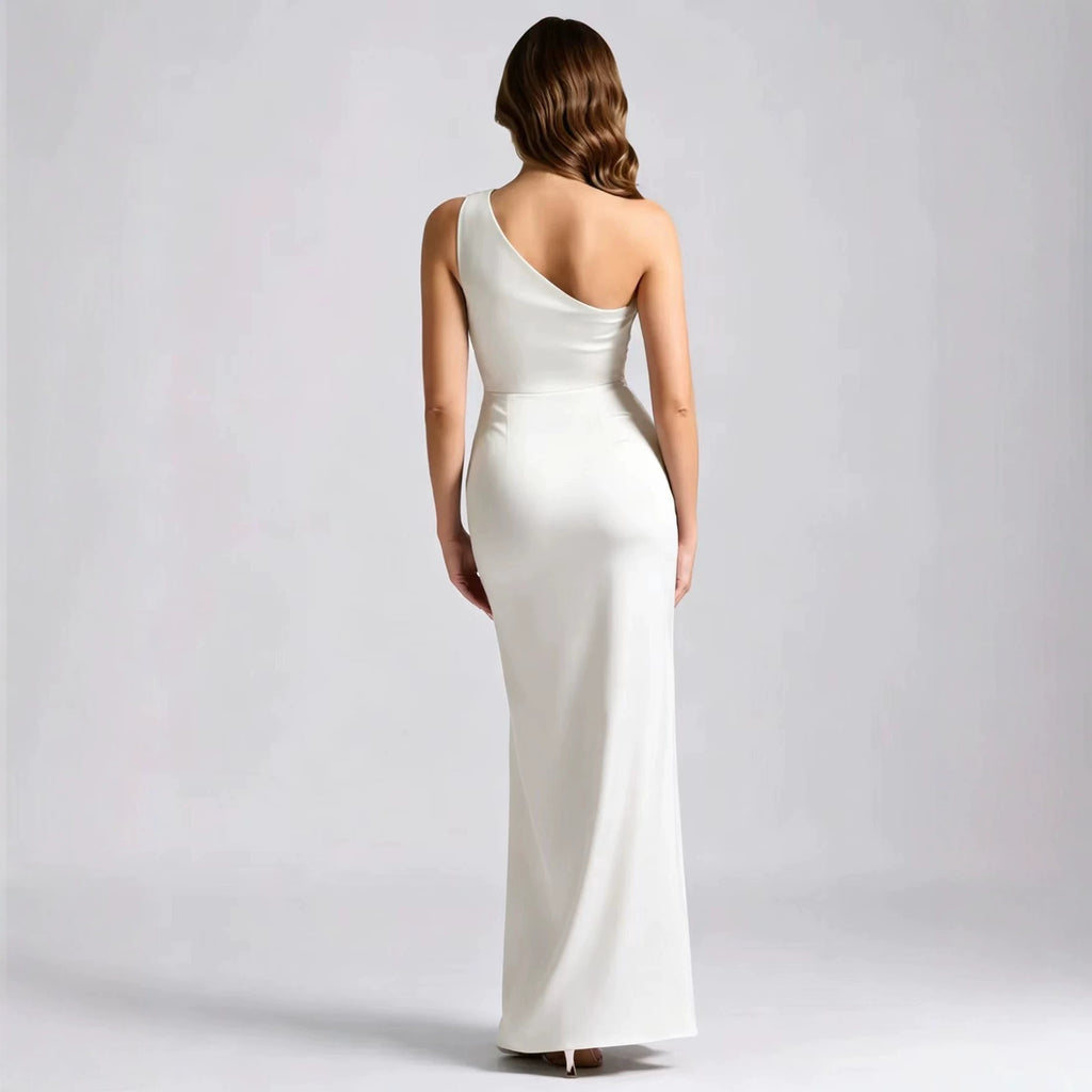 Rosita One-Shoulder Ruched Satin Maxi Dress