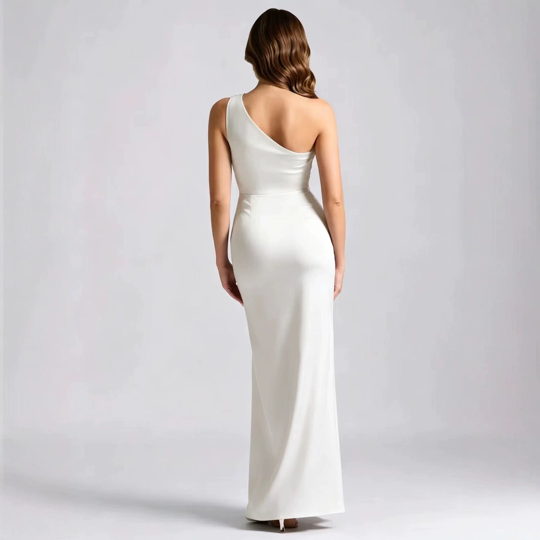 Rosita One-Shoulder Ruched Satin Maxi Dress