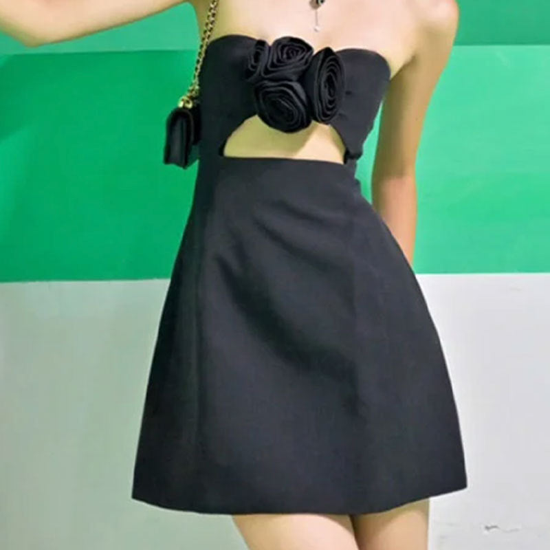 Bibiana 3D Rosette Strapless Cutout Mini Dress