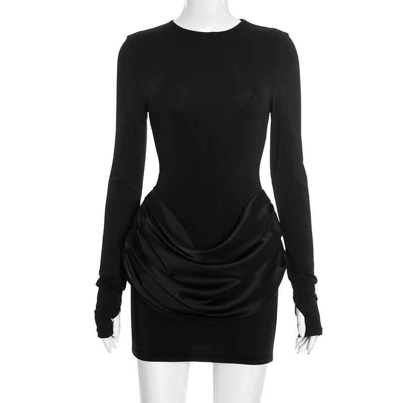 Mafalda Ruched Satin Long-Sleeve Bodycon Mini Dress