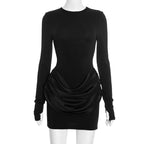 Mafalda Ruched Satin Long-Sleeve Bodycon Mini Dress
