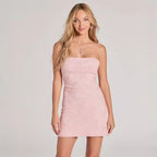 Lidia Pink Sequin Bow Strapless Mini Dress