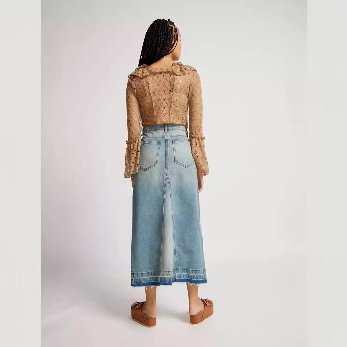 Brunilde High-Waist Slit Denim Maxi Skirt