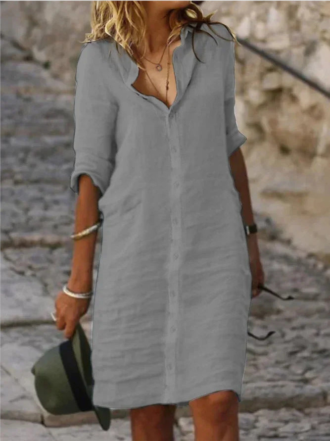 Savina Cotton-Linen Shirt Dress