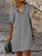 Savina Cotton-Linen Shirt Dress