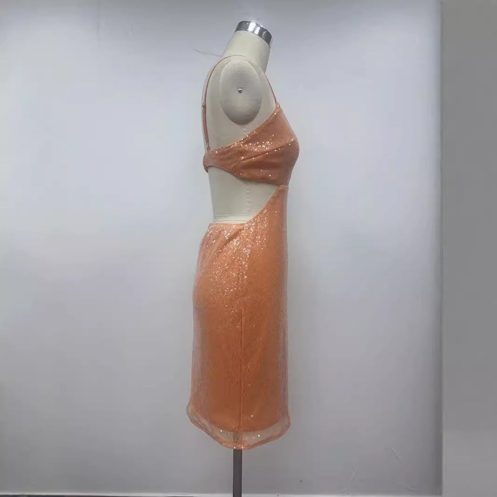 Doriana Sequin Cutout Backless Bodycon Midi Dress