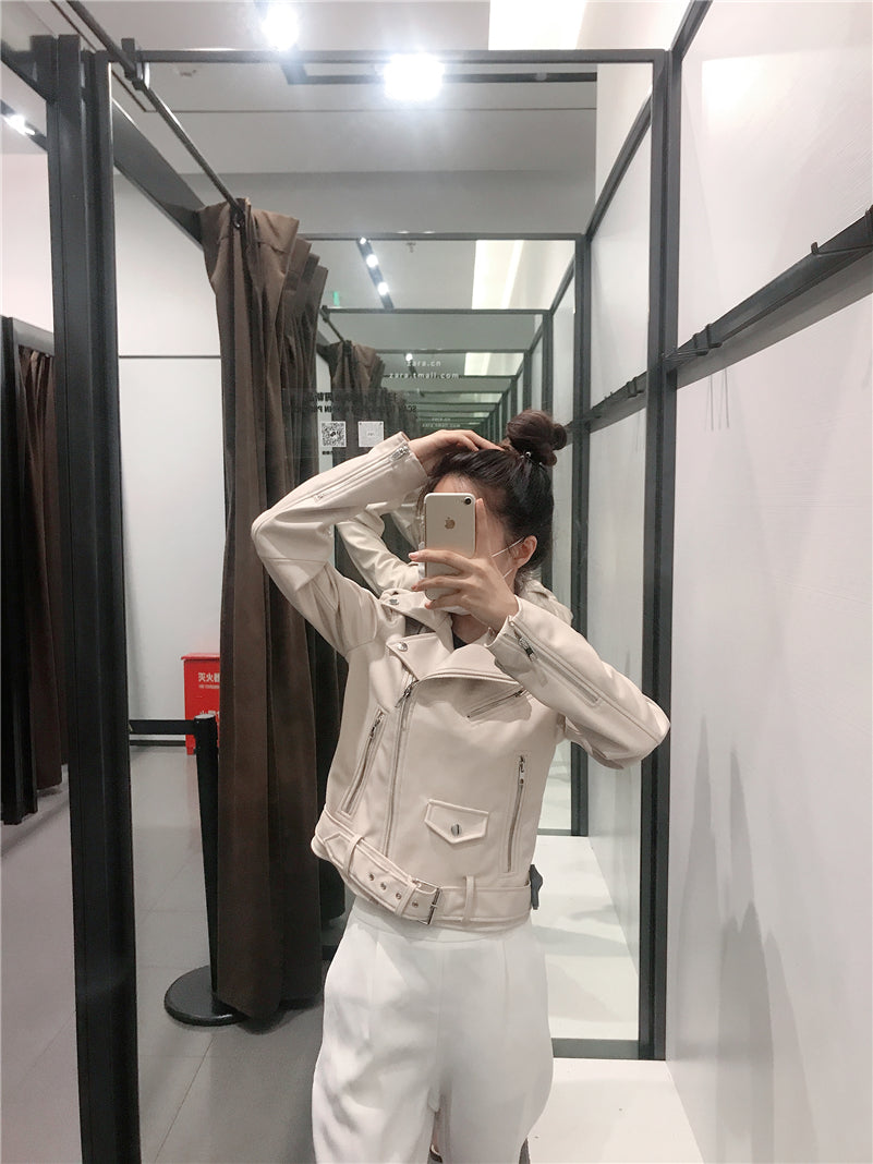 Bruna Cropped Faux Leather Moto Jacket