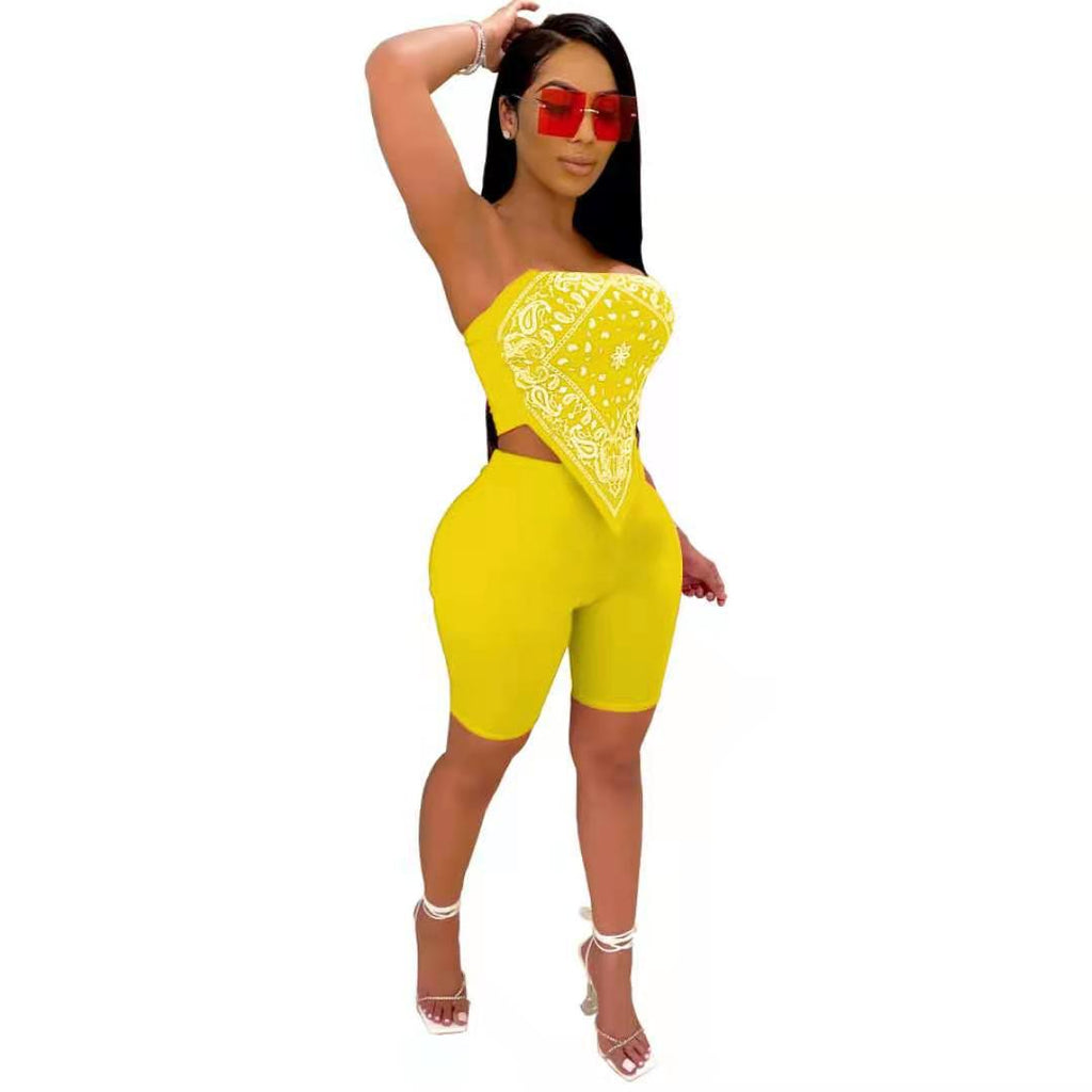 Editta Bandana-Print Bandeau & Biker Short Set