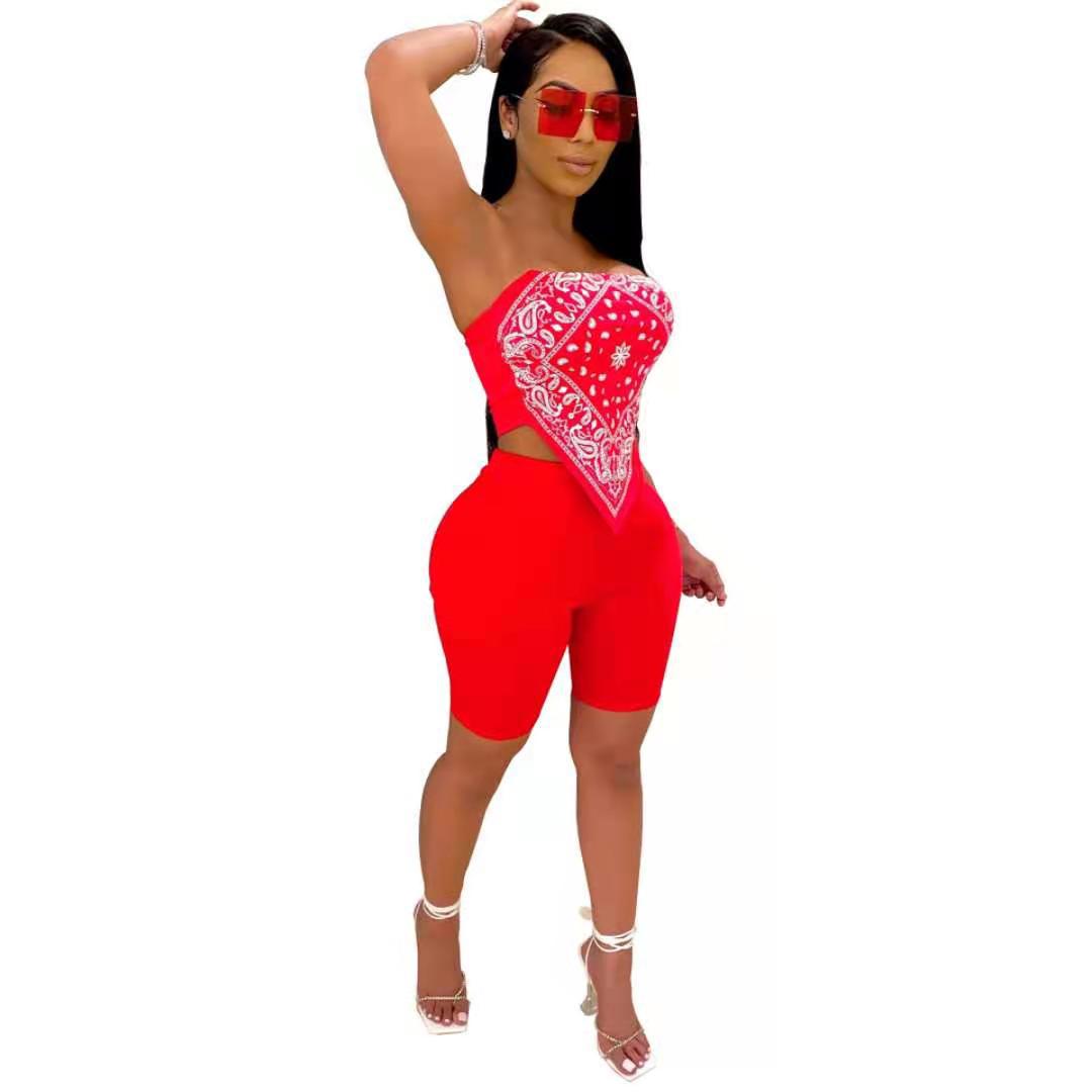 Editta Bandana-Print Bandeau & Biker Short Set