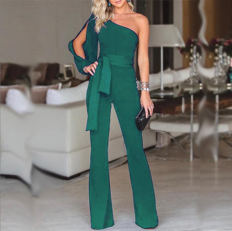 Leonora One-Shoulder Split-Sleeve Wide-Leg Jumpsuit