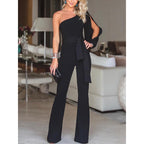 Leonora One-Shoulder Split-Sleeve Wide-Leg Jumpsuit