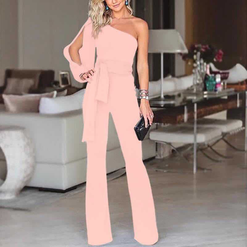 Leonora One-Shoulder Split-Sleeve Wide-Leg Jumpsuit
