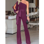Leonora One-Shoulder Split-Sleeve Wide-Leg Jumpsuit