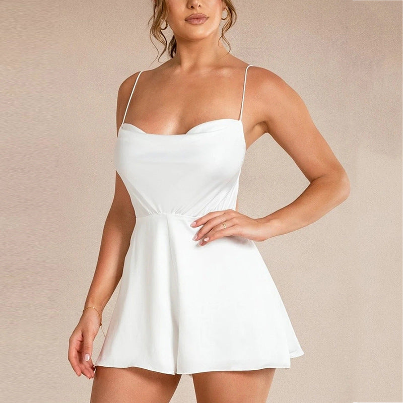 Rea Satin V-Neck Peplum Romper