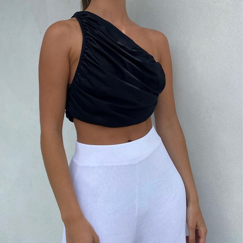 Ginia One-Shoulder Ruched Crop Top
