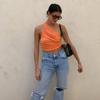 Rossella One Shoulder Ruched Crop Top