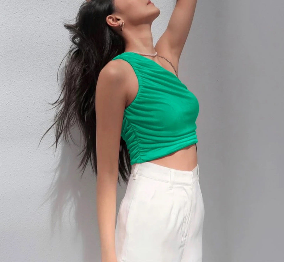 Ginia One-Shoulder Ruched Crop Top