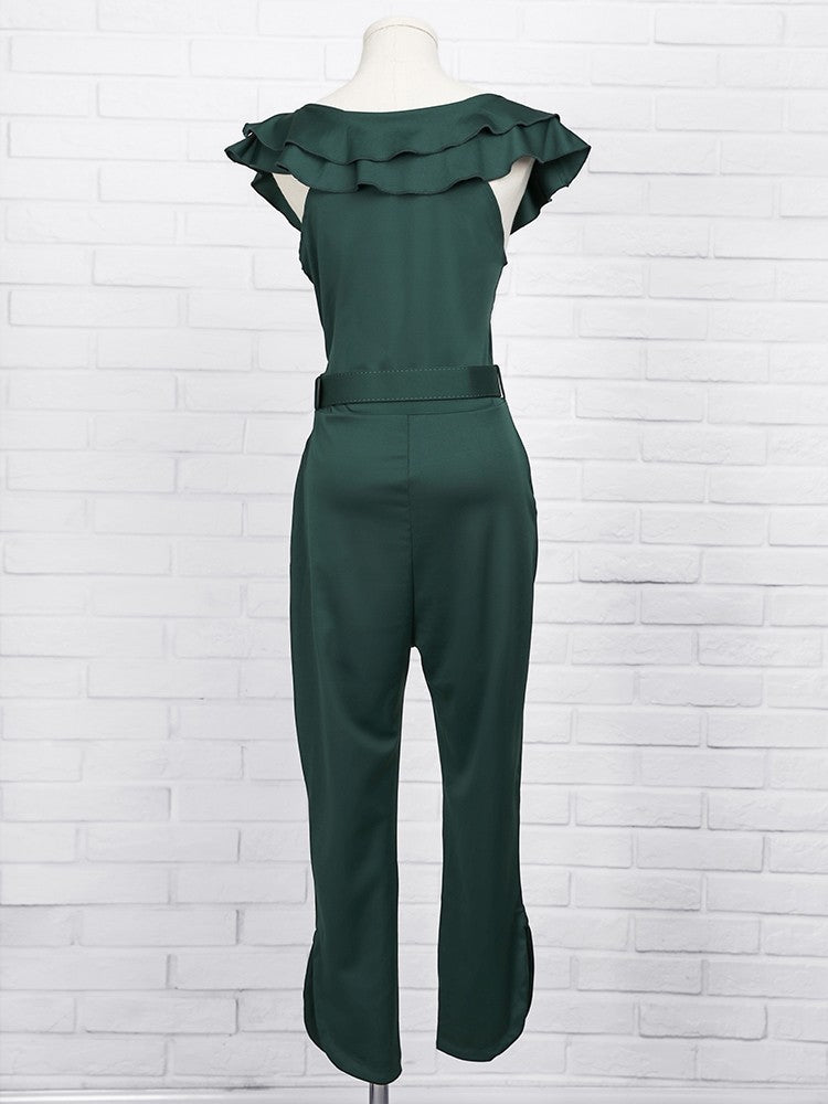 Fernanda Bardot Off-Shoulder Ruffle Tailored Jumpsuit