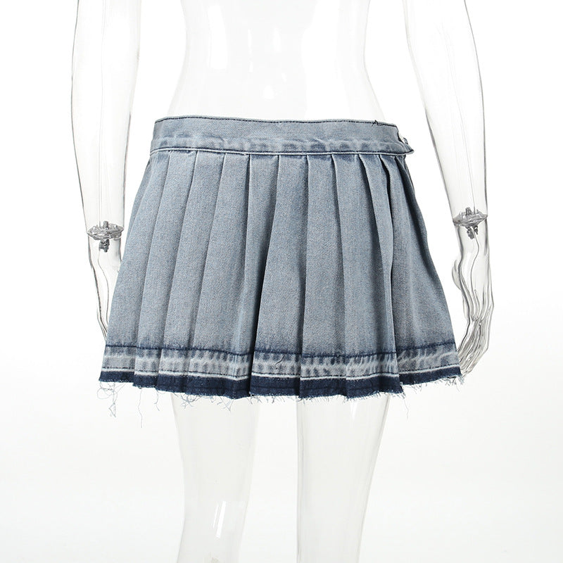 Pia Pleated Denim Mini Skirt