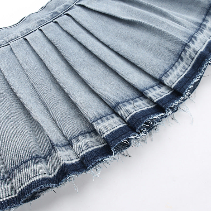 Pia Pleated Denim Mini Skirt