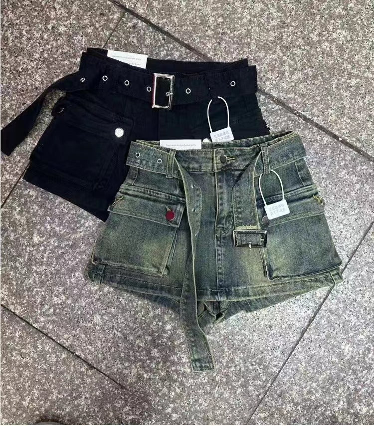 Tarsilla Belted Cargo Denim Shorts