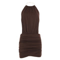 Giuliana Metal-Ring Halter Backless Ruched Mini Dress