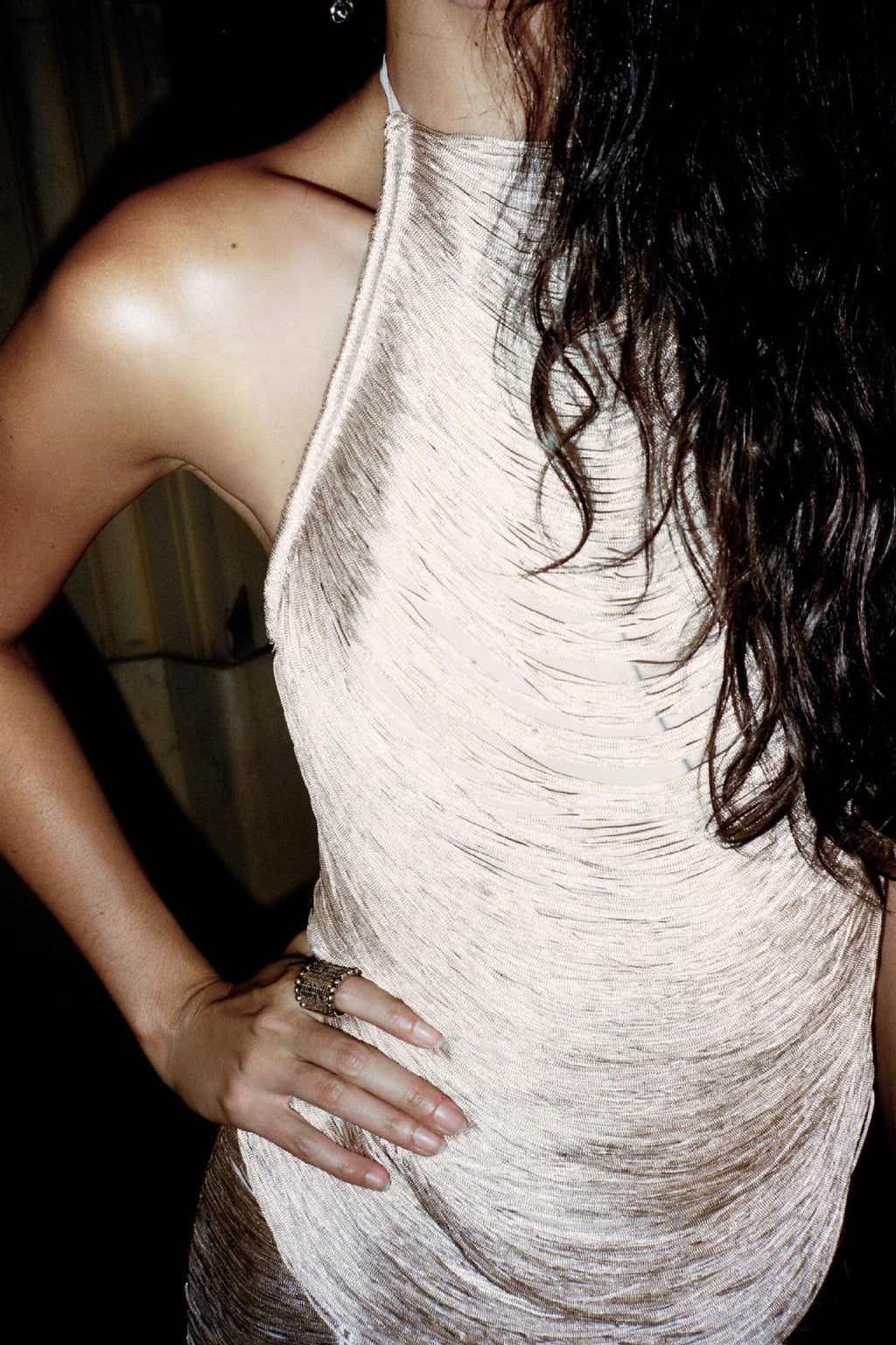 Estella Metallic Fringe Halter Top