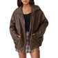 Roma Oversized Faux-Leather Bomber