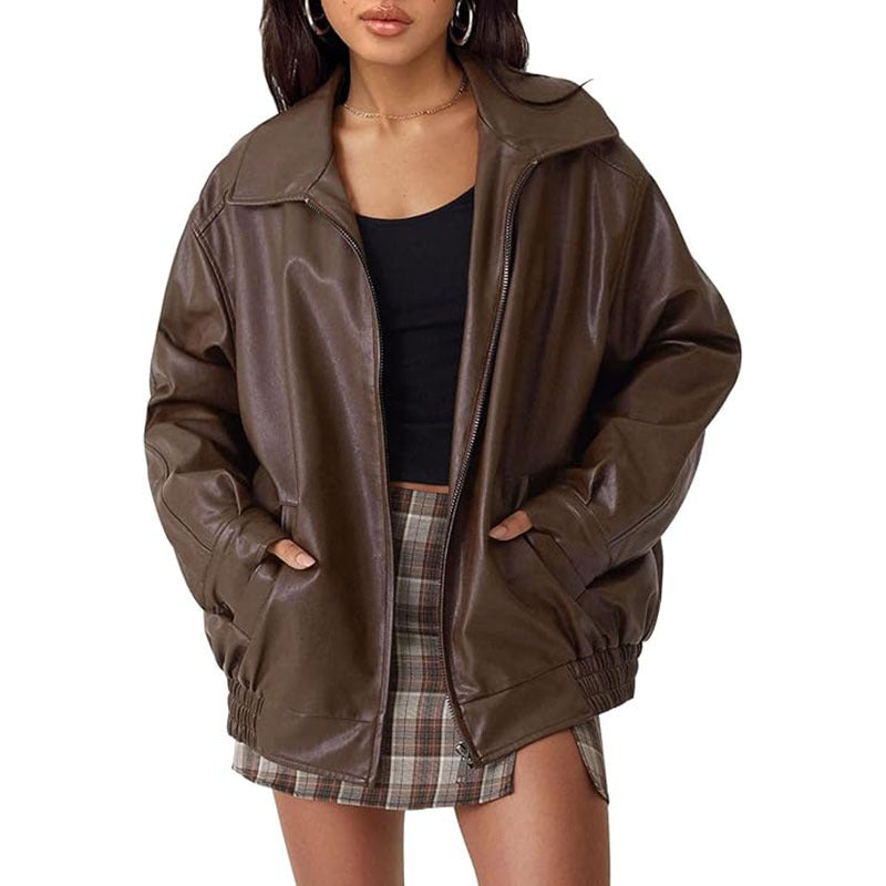 Roma Oversized Faux-Leather Bomber — Oli Amore
