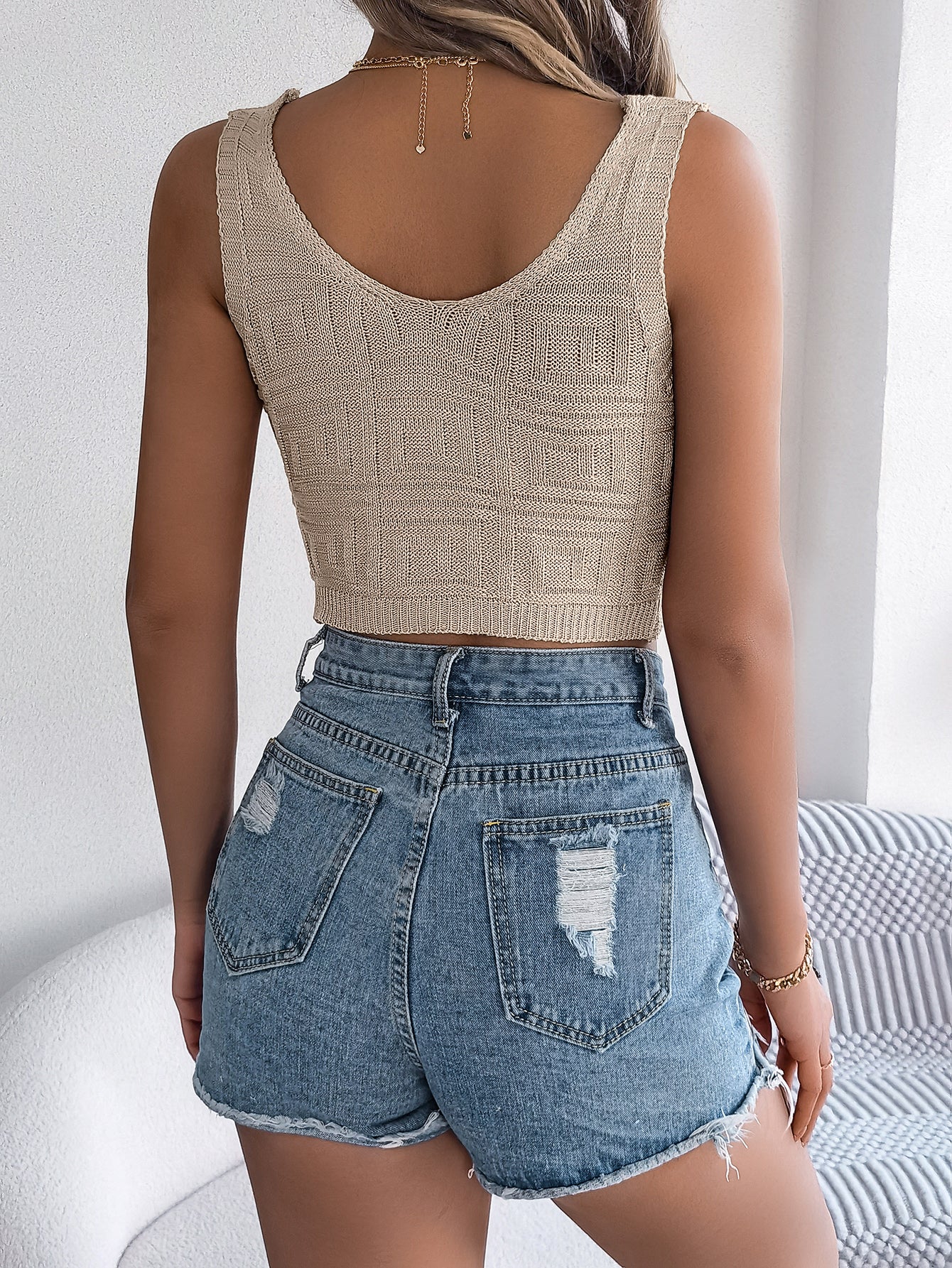 Albachiara Twist-Front Knit Halter Crop Top