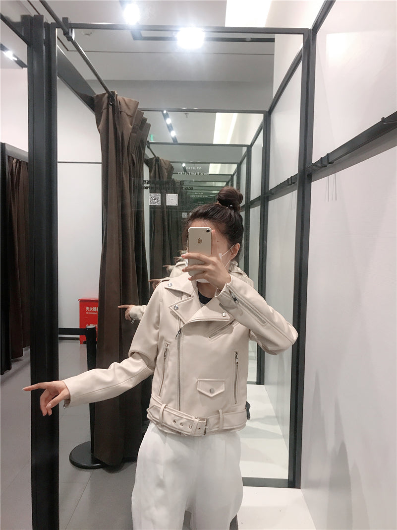 Bruna Cropped Faux Leather Moto Jacket