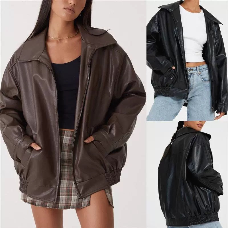 Roma Oversized Faux-Leather Bomber — Oli Amore