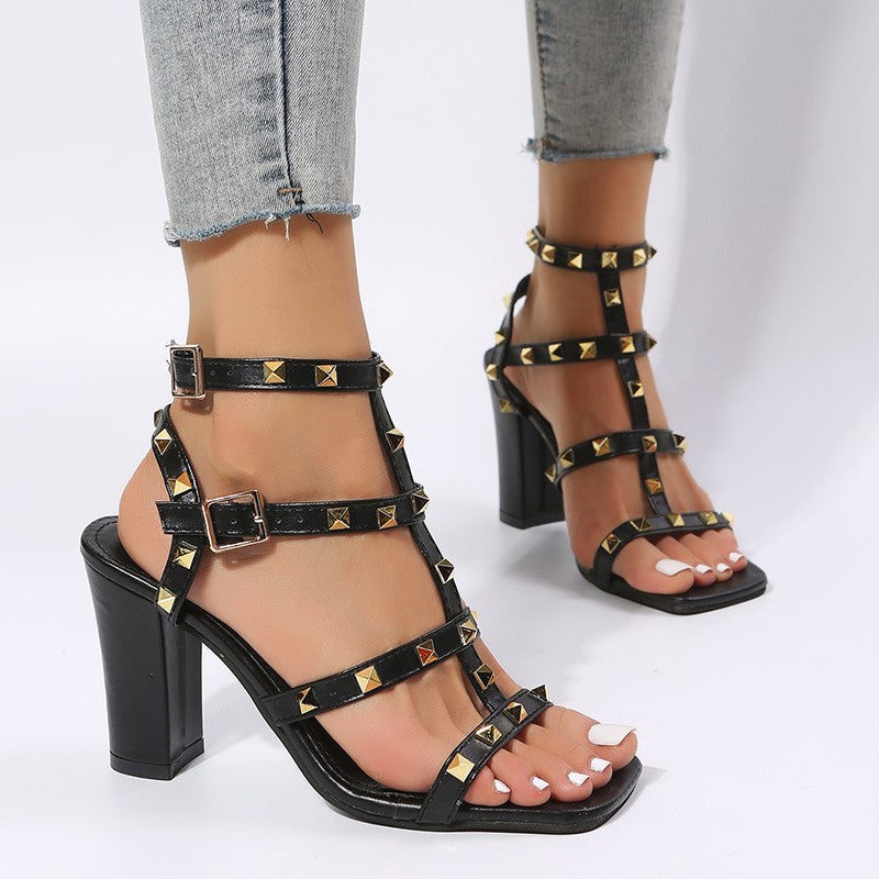 Aurelia Studded Gladiator Block-Heel Sandals