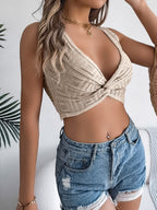 Albachiara Twist-Front Knit Halter Crop Top