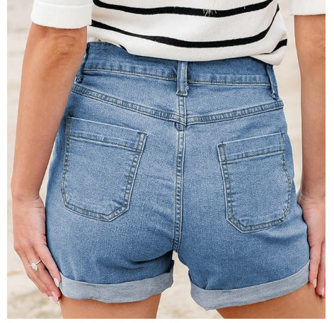 Sienna High-Waist Cuffed Denim Shorts