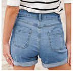 Prisca High Waist Button Fly Denim Shorts