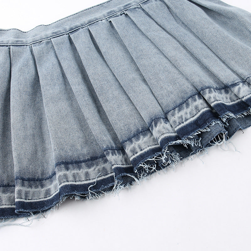 Pia Pleated Denim Mini Skirt