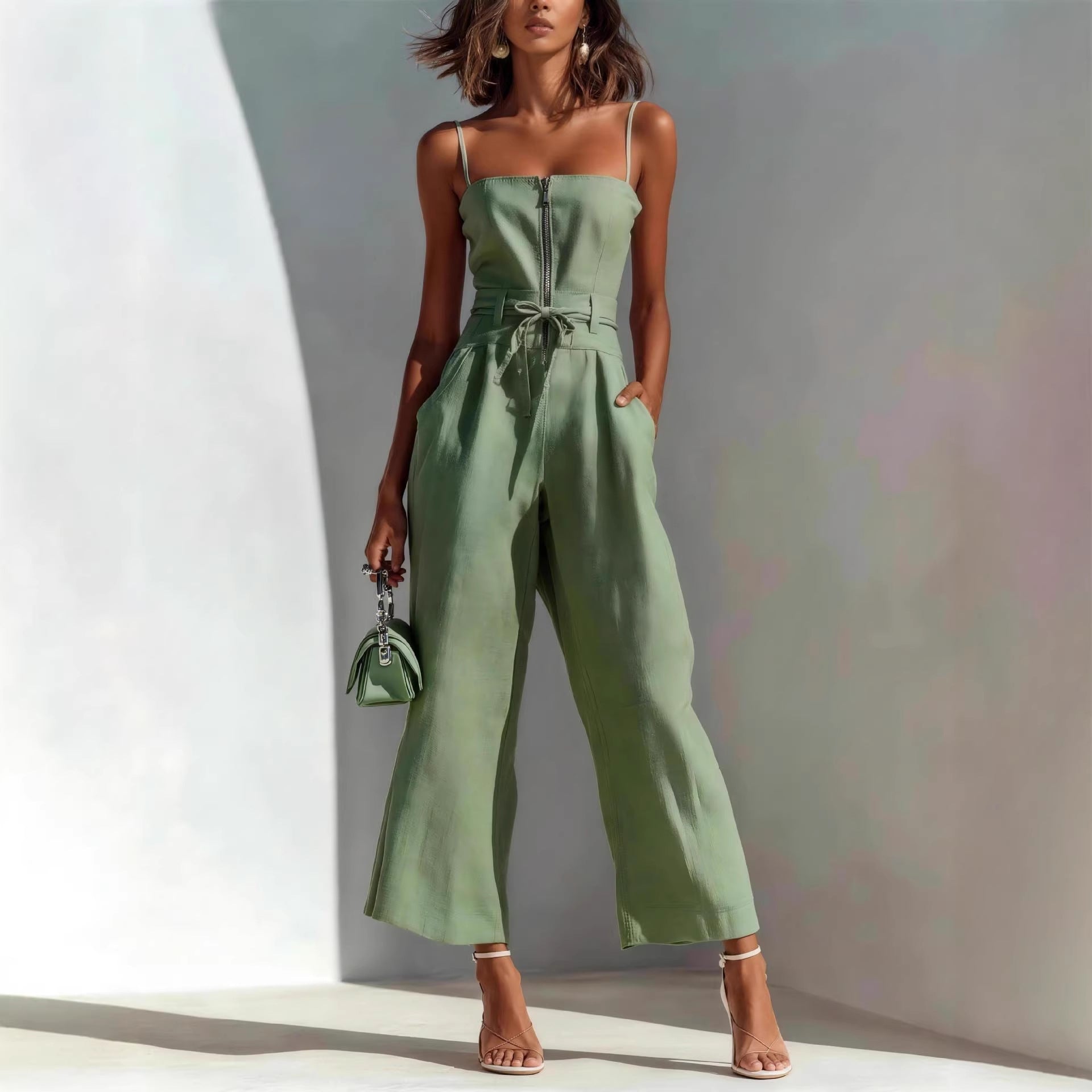 Severina Strapless Zip-Front Wide-Leg Jumpsuit