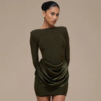 Mafalda Ruched Satin Long-Sleeve Bodycon Mini Dress