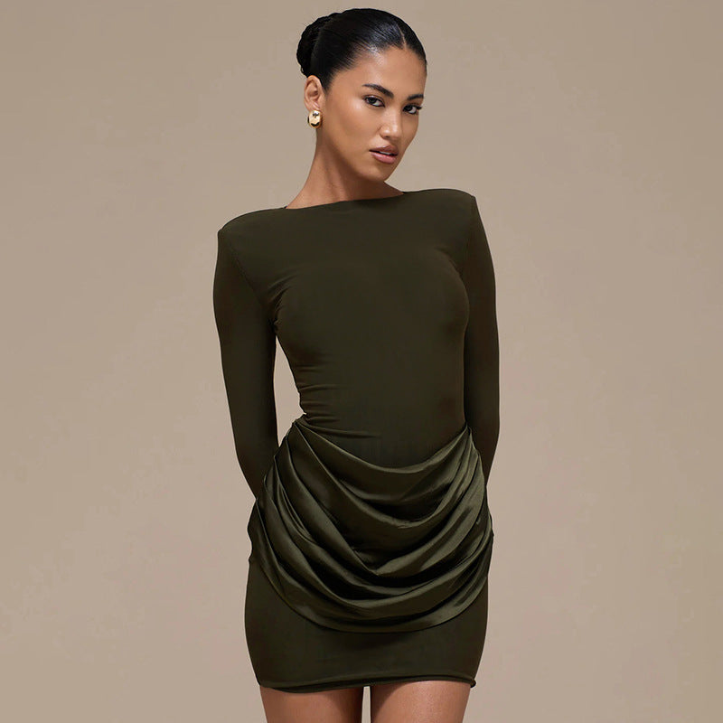 Mafalda Ruched Satin Long-Sleeve Bodycon Mini Dress