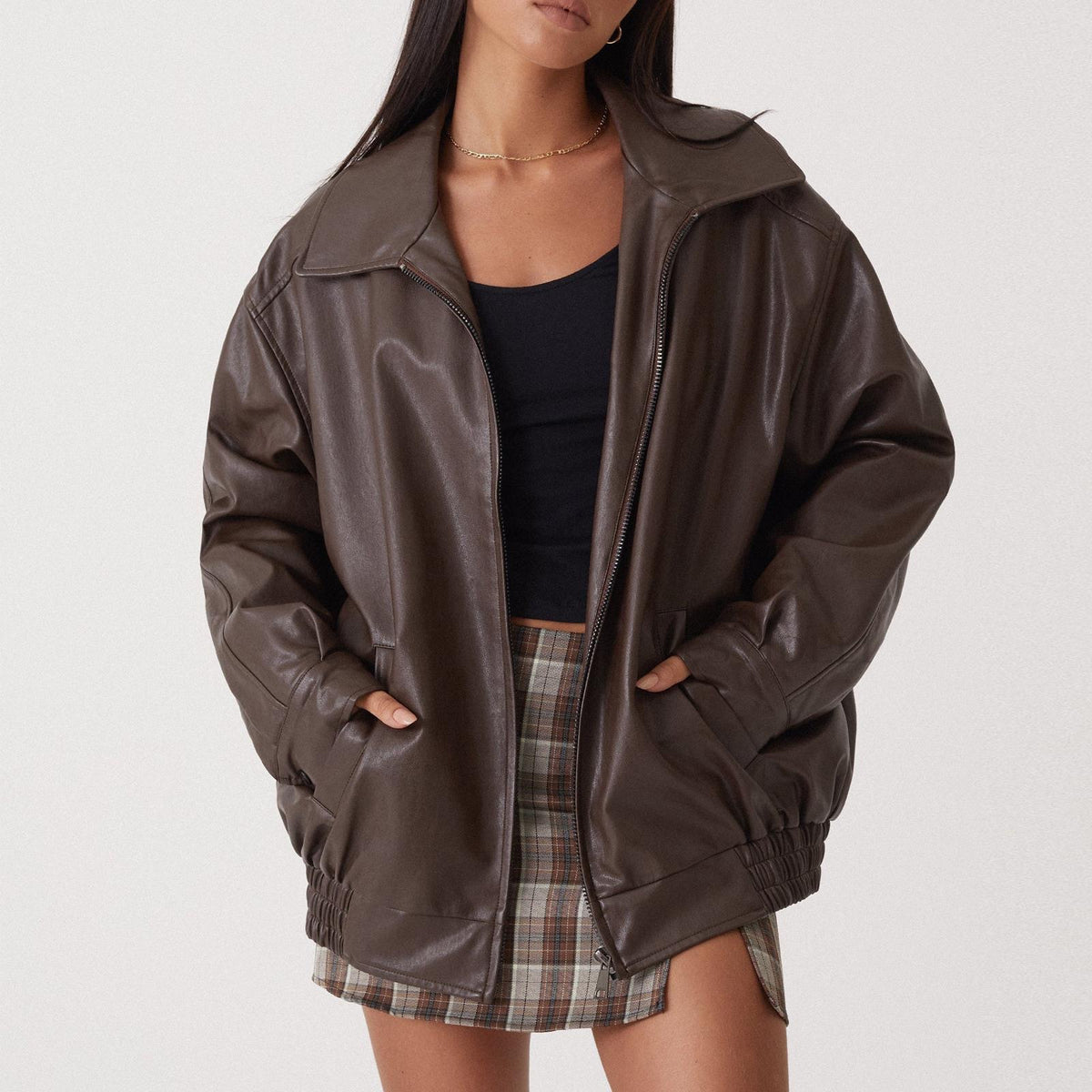 Roma Oversized Faux-Leather Bomber — Oli Amore