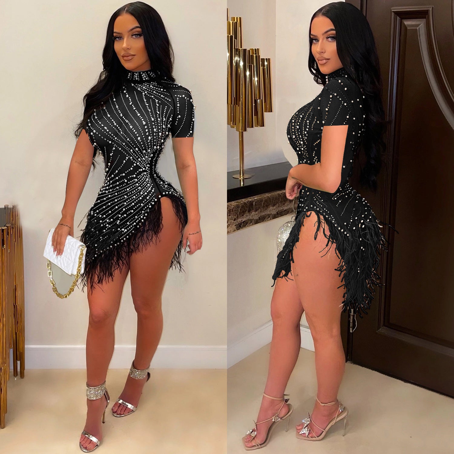 Rosalba Rhinestone Tassel Bodycon Mini Dress