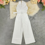 Romana Cross-Halter Belted Wide-Leg Jumpsuit